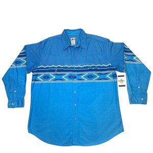 VTG Express Rider Pearl Snap Shirt Western Cowboy Rodeo Ranch 2XL Blue Aztec
